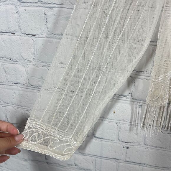Beaded Embroidered Sheer Blouse Size Small Cottage Fairy Transparent Cover Up - Picture 7 of 12